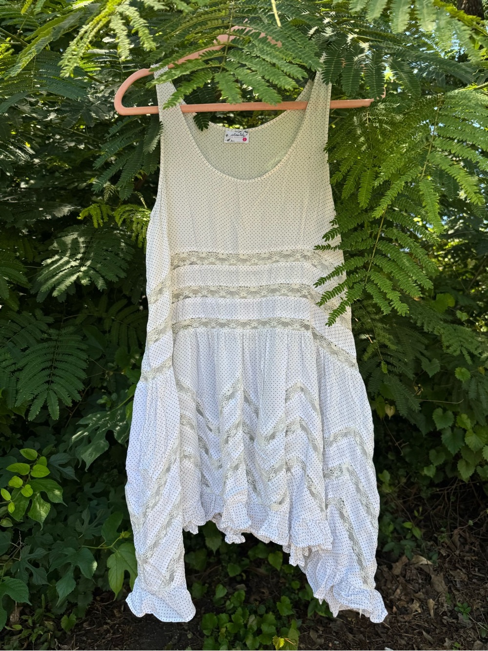 Free People Cream White Lace-Trim Asymmetrical Trapeze Slip Sundress